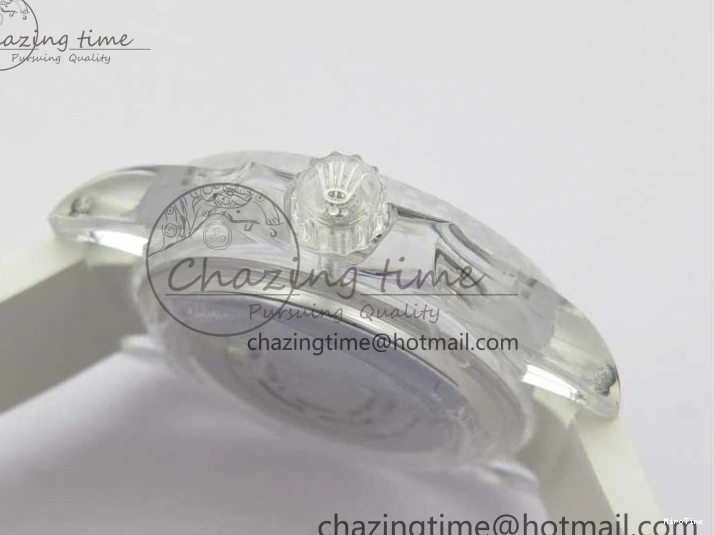 MiroTime 0129 Durable Submariner Phantomlab Transparent KZF Best Edition Blue Moon Dial on White Rubber Strap VR 2564